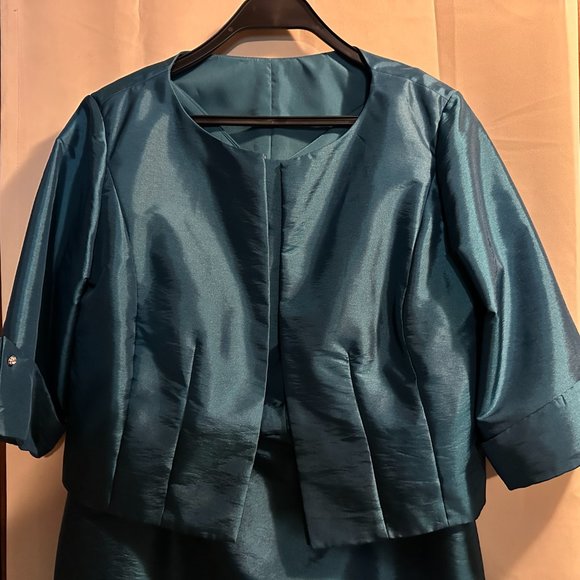 JADE BY JASMINE Women's Teal Satin Dress with Jacket ~ Size 14 - Picture 2 of 6
